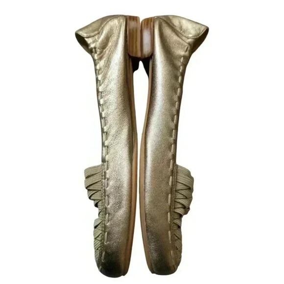 Stuart Weitzman Loafers Leather Metallic Gold Woven Elasticated Vamp Women's 8 - Picture 4 of 11